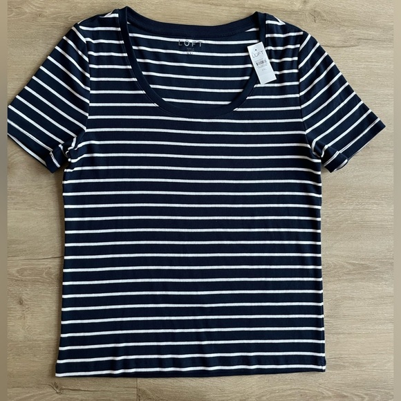 LOFT Tee Shirt Cotton Striped Navy Blue White NWT SZ XXL - Picture 1 of 6